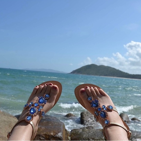 GUC Blue Rhinestone Boho Sandals - Picture 3 of 5